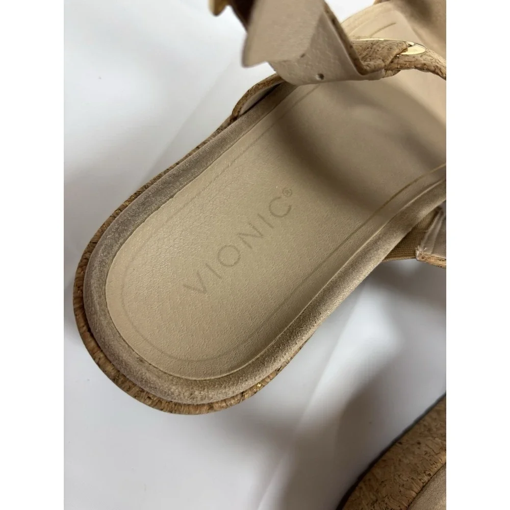 Vionic Womens 8.5 Louise Cork Raffia Leather Ankle Strap Platform Sandals Festiv